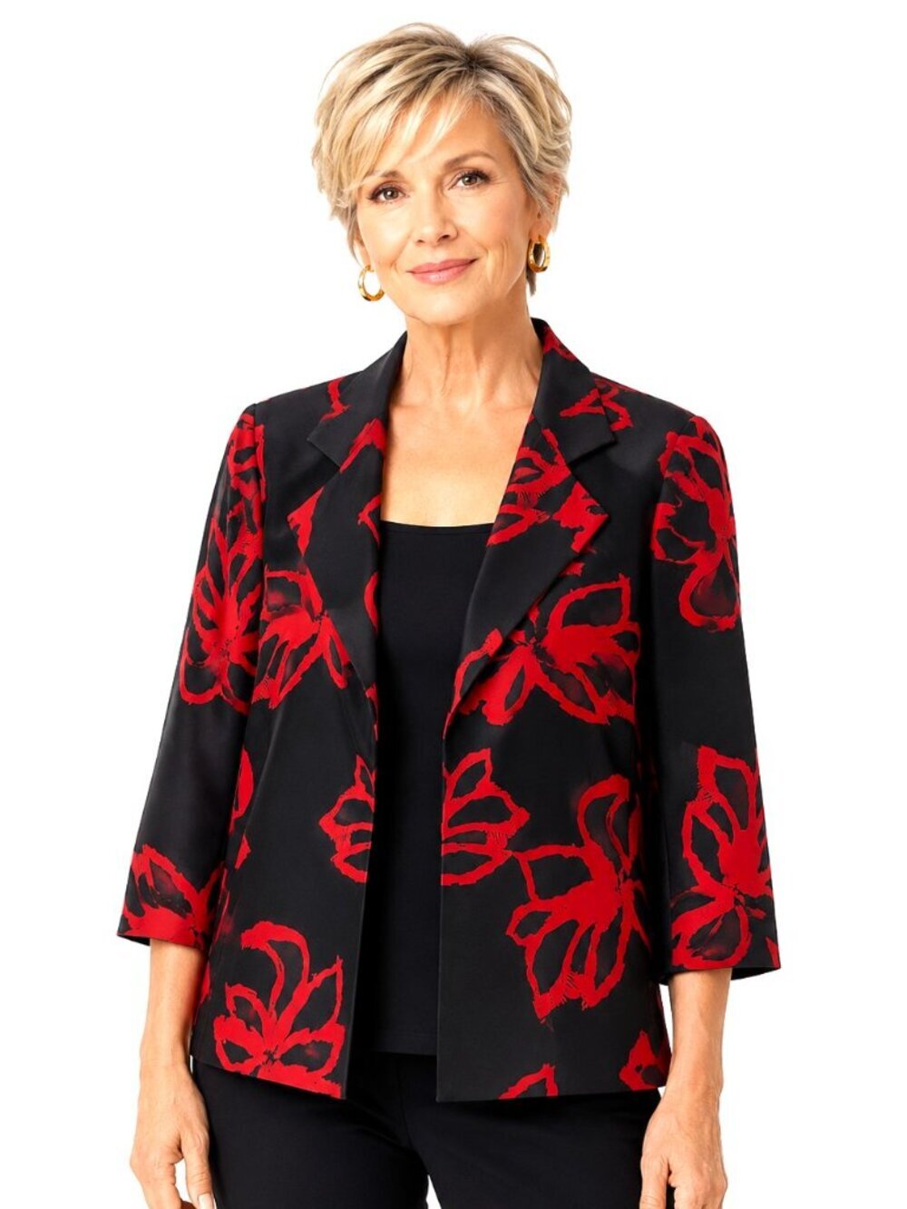 Realities Black Red Silk Open Jacket Blazer